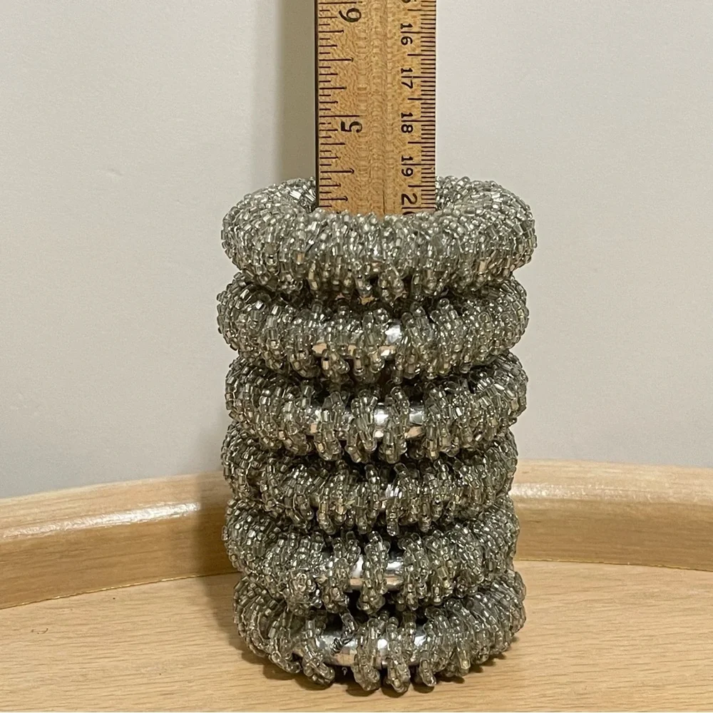Glass Beaded Sparkly Silver Napkin Rings Holiday Special Occasion Party Set of 6
